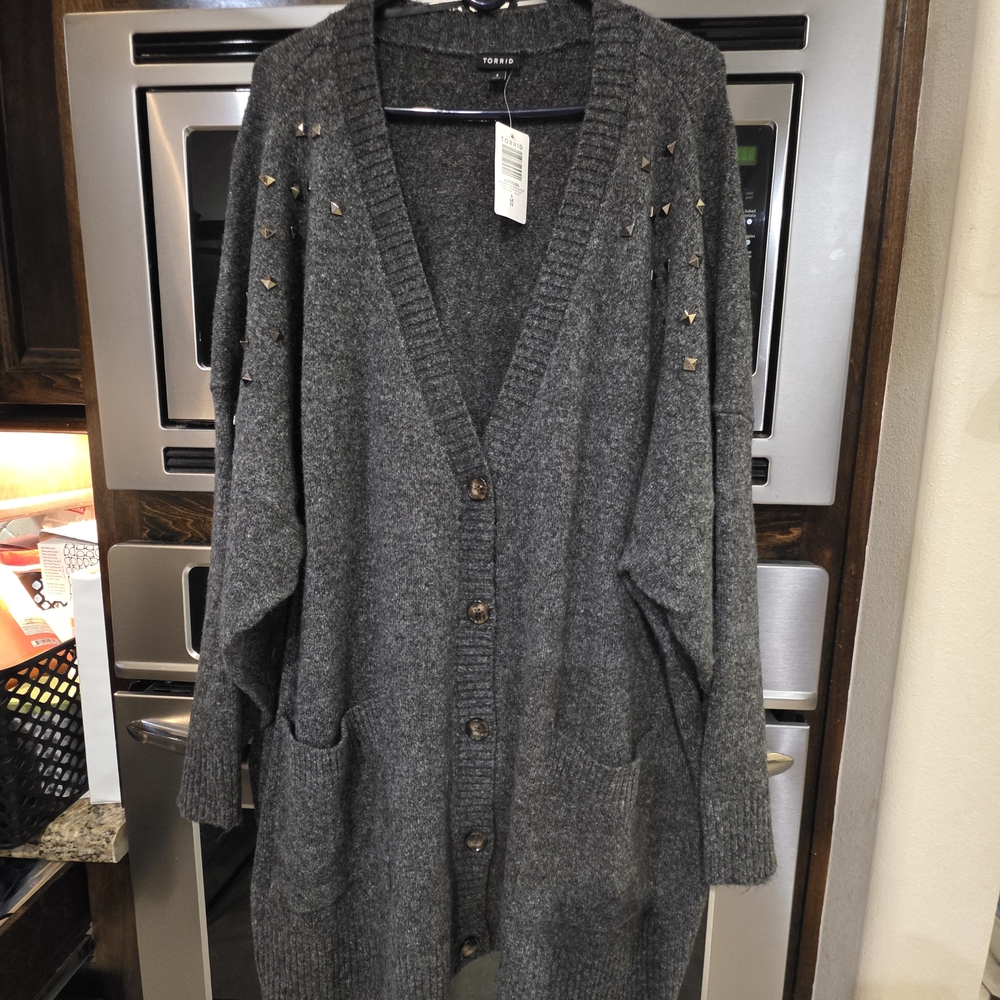Torrid Charcoal Embellished Cardigan New With Tags - Picture 3 of 10